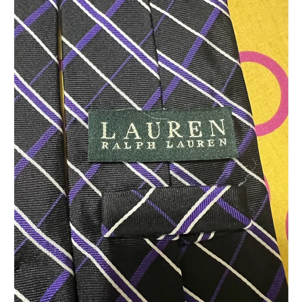 Lauren Ralph Lauren Silk Plaid Tie Black Purple Mens Necktie